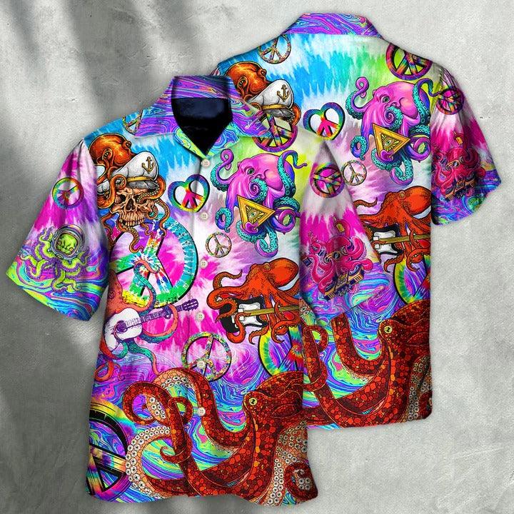 Hippie Aloha Hawaiian Shirt - Hippie Funny Octopus Colorful Happy Tie Dye Art Style Hawaiian Shirt For Summer - Perfect Gift For Friend, Family - Image 2