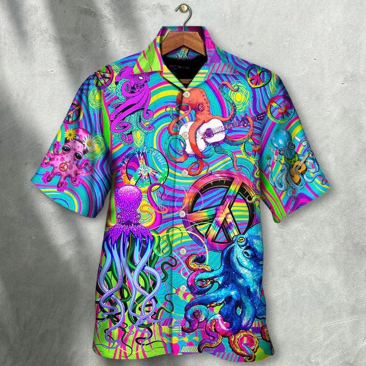 Hippie Aloha Hawaiian Shirt - Hippie Funny Octopus Colorful Tie Dye Art Style Hawaiian Shirt For Summer - Perfect Gift For Friend, Family