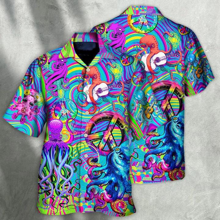 Hippie Aloha Hawaiian Shirt - Hippie Funny Octopus Colorful Tie Dye Art Style Hawaiian Shirt For Summer - Perfect Gift For Friend, Family - Image 2