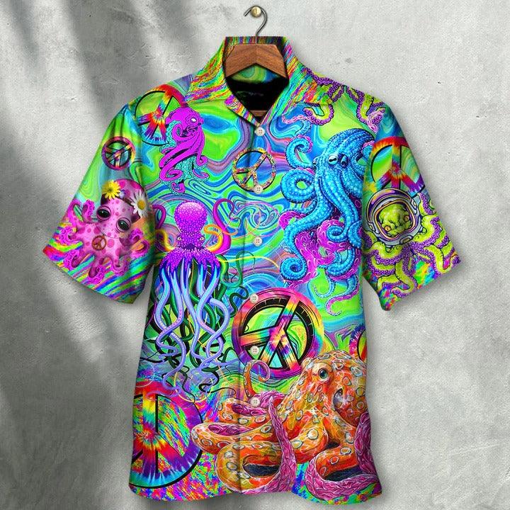 Hippie Aloha Hawaiian Shirt - Hippie Funny Octopus Colorful Tie Dye Hawaiian Shirt For Summer - Perfect Gift For Friend, Family