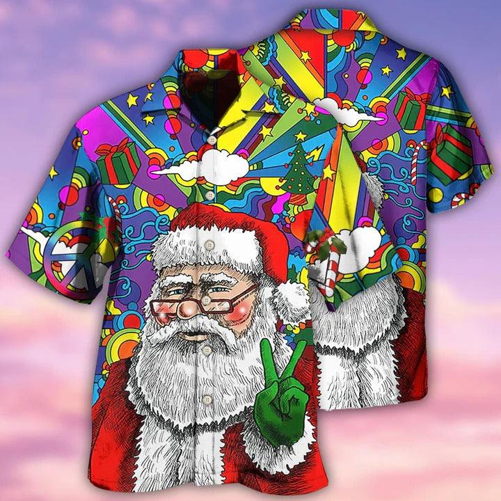 Hippie Aloha Hawaiian Shirt - Hippie Funny Santa Claus Christmas Hawaiian Shirt For Summer - Perfect Gift For Friend, Family