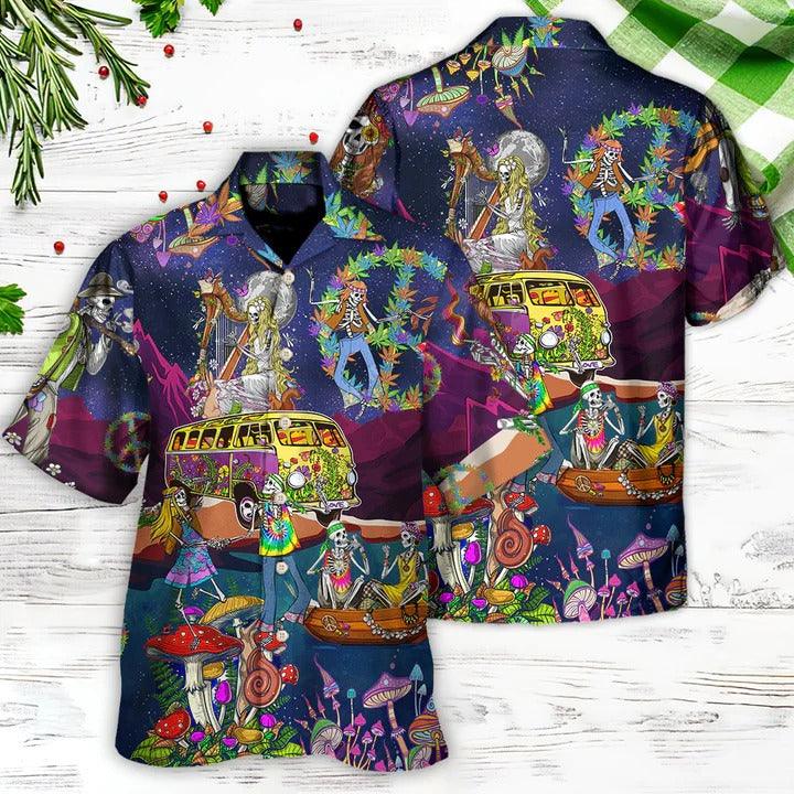 Hippie Aloha Hawaiian Shirt - Hippie Funny Skull Dancing Moon Night Amazing Style Hawaiian Shirt For Summer - Perfect Gift For Friend, Family