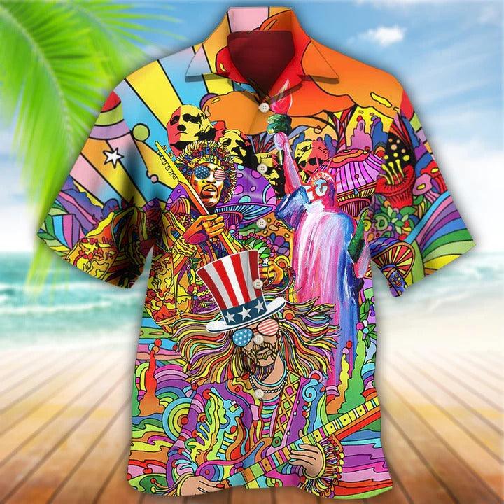 Hippie Aloha Hawaiian Shirt - Hippie Independence Day America Cool Hawaiian Shirt For Summer - Perfect Gift For Friend, Family - Image 2