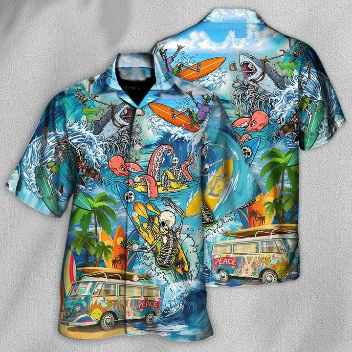 Hippie Aloha Hawaiian Shirt - Hippie Live To Surf Skull Live Style Hawaiian Shirt For Summer - Perfect Gift For Friend, Family