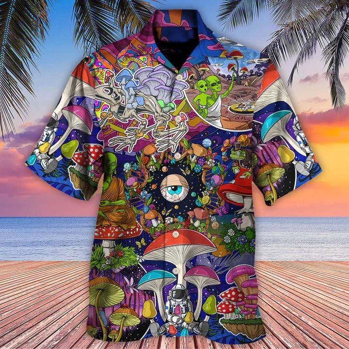 Hippie Aloha Hawaiian Shirt - Hippie Mushroom Aliens Stay Hippie Colorful Art Hawaiian Shirt For Summer - Perfect Gift For Friend, Family - Image 2