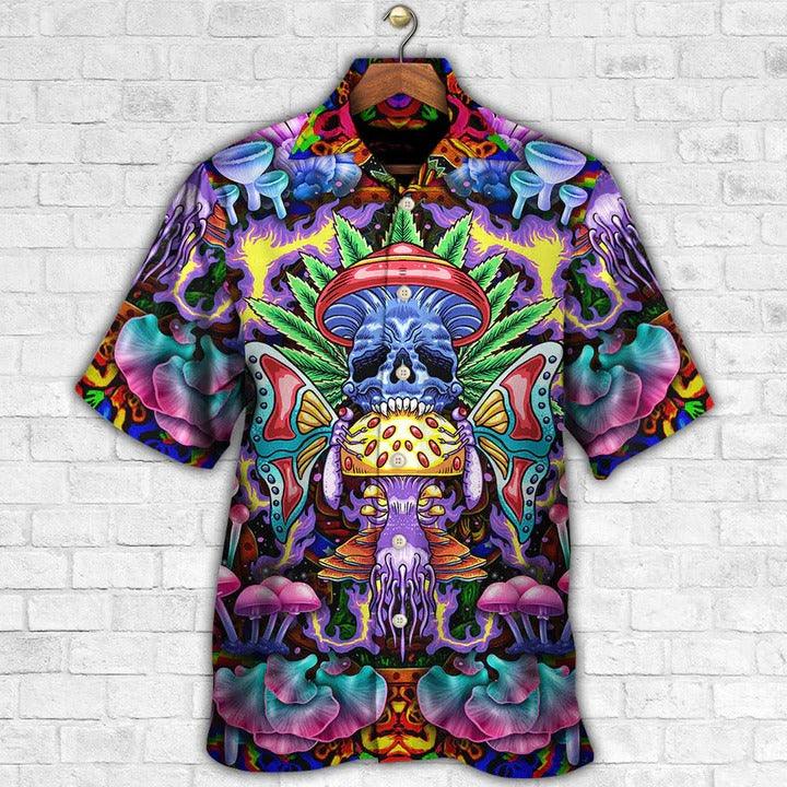 Hippie Aloha Hawaiian Shirt - Hippie Mushroom And Skull Art Hawaiian Shirt For Summer - Perfect Gift For Friend, Family