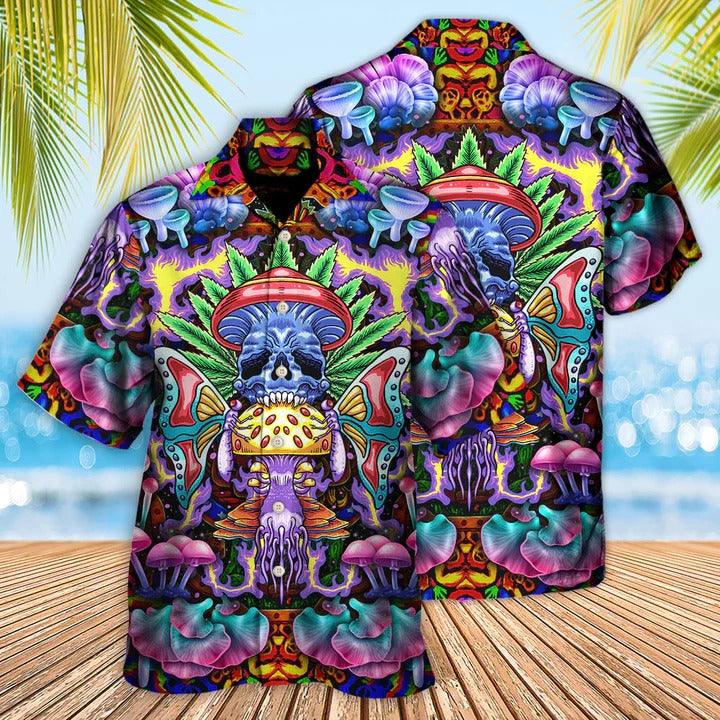 Hippie Aloha Hawaiian Shirt - Hippie Mushroom And Skull Art Hawaiian Shirt For Summer - Perfect Gift For Friend, Family - Image 2