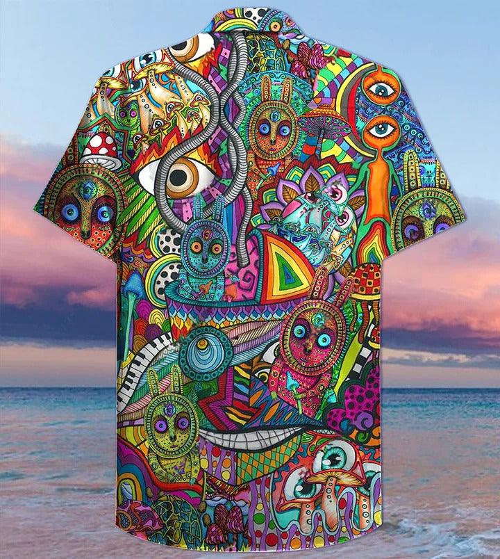 Hippie Aloha Hawaiian Shirt - Hippie Mushroom Mix Peace Life Color Hawaiian Shirt For Summer - Perfect Gift For Friend, Family - Image 2