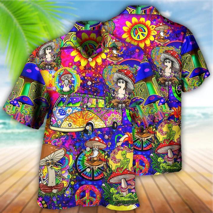 Hippie Aloha Hawaiian Shirt - Hippie Mushroom Peace Funny Hawaiian Shirt For Summer - Perfect Gift For Friend, Family - Image 2