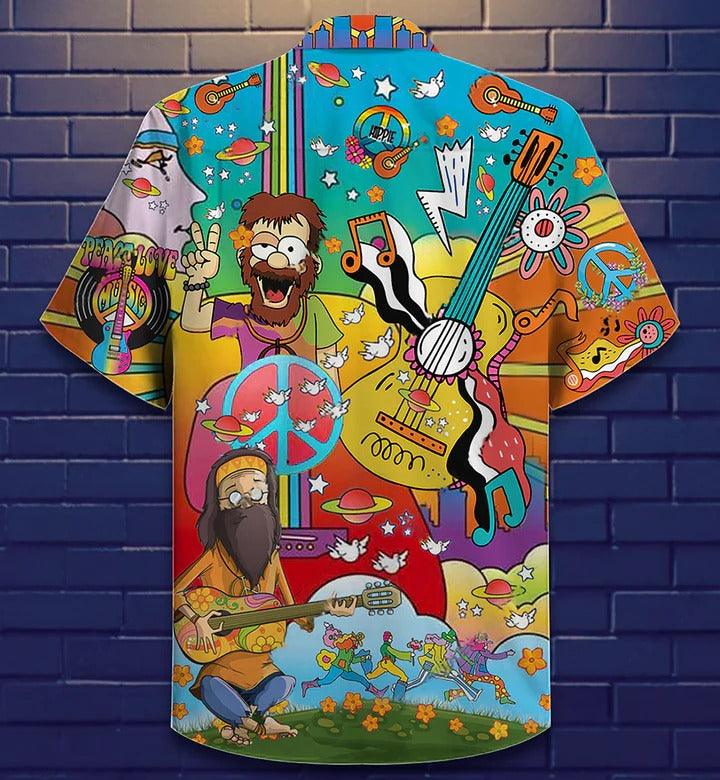 Hippie Aloha Hawaiian Shirt - Hippie Music Guitar Peace Life Color Hawaiian Shirt For Summer - Perfect Gift For Friend, Family - Image 2