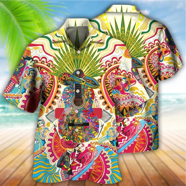 Hippie Aloha Hawaiian Shirt - Hippie Peace Life Love Guitar Hawaiian Shirt For Summer - Perfect Gift For Friend, Family