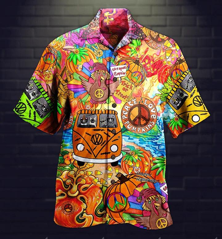 Hippie Aloha Hawaiian Shirt - Hippie Pumpkins Mix Color Hawaiian Shirt For Summer - Perfect Gift For Friend, Family