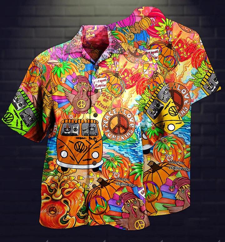 Hippie Aloha Hawaiian Shirt - Hippie Pumpkins Mix Color Hawaiian Shirt For Summer - Perfect Gift For Friend, Family - Image 2