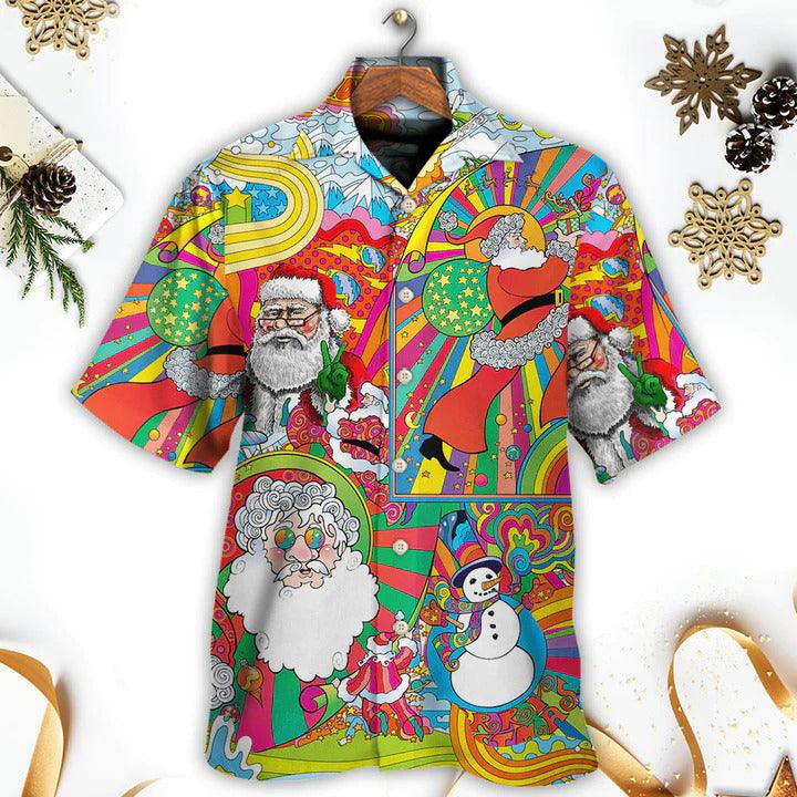 Hippie Aloha Hawaiian Shirt - Hippie Santa Merry Xmas Hawaiian Shirt For Summer - Perfect Gift For Friend, Family