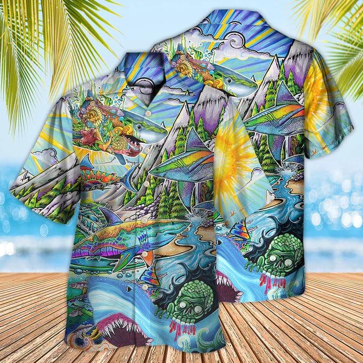 Hippie Aloha Hawaiian Shirt - Hippie Shark Colorful Art Peace Hawaiian Shirt For Summer - Perfect Gift For Friend, Family - Image 2