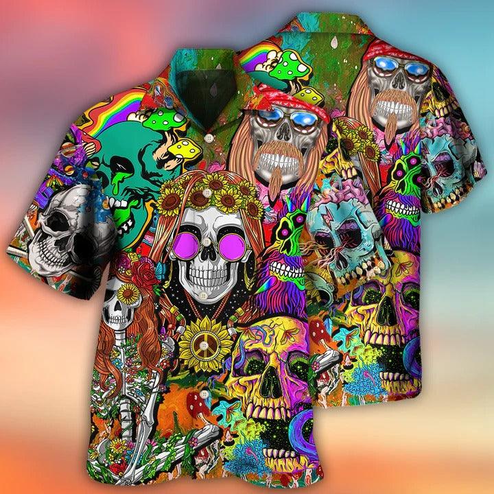 Hippie Aloha Hawaiian Shirt - Hippie Skull Colorful Cool Style Hawaiian Shirt For Summer - Perfect Gift For Friend, Family - Image 2