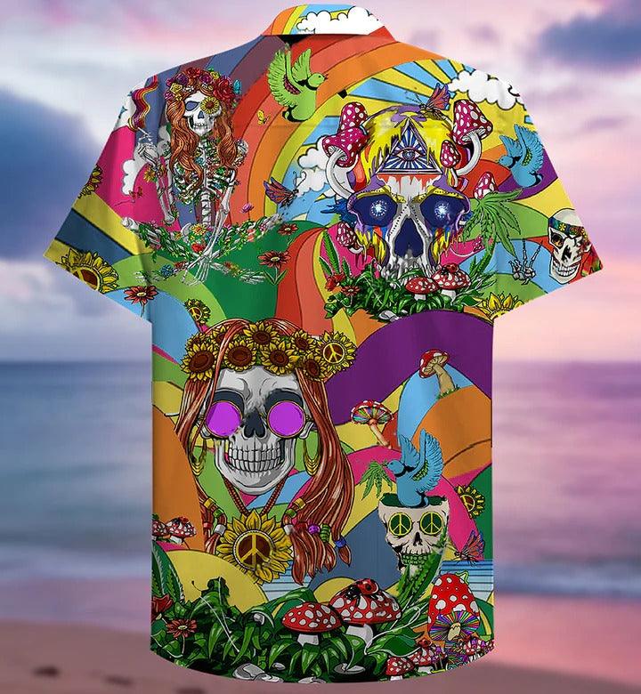 Hippie Aloha Hawaiian Shirt - Hippie Skull Peace Life Color So Funny Hawaiian Shirt For Summer - Perfect Gift For Friend, Family - Image 2