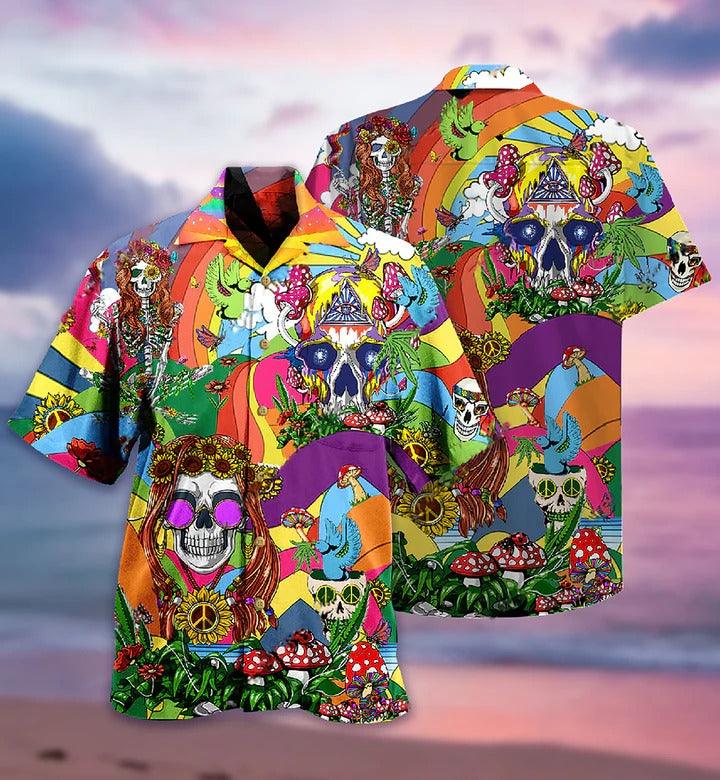 Hippie Aloha Hawaiian Shirt - Hippie Skull Peace Life Color So Funny Hawaiian Shirt For Summer - Perfect Gift For Friend, Family - Image 3