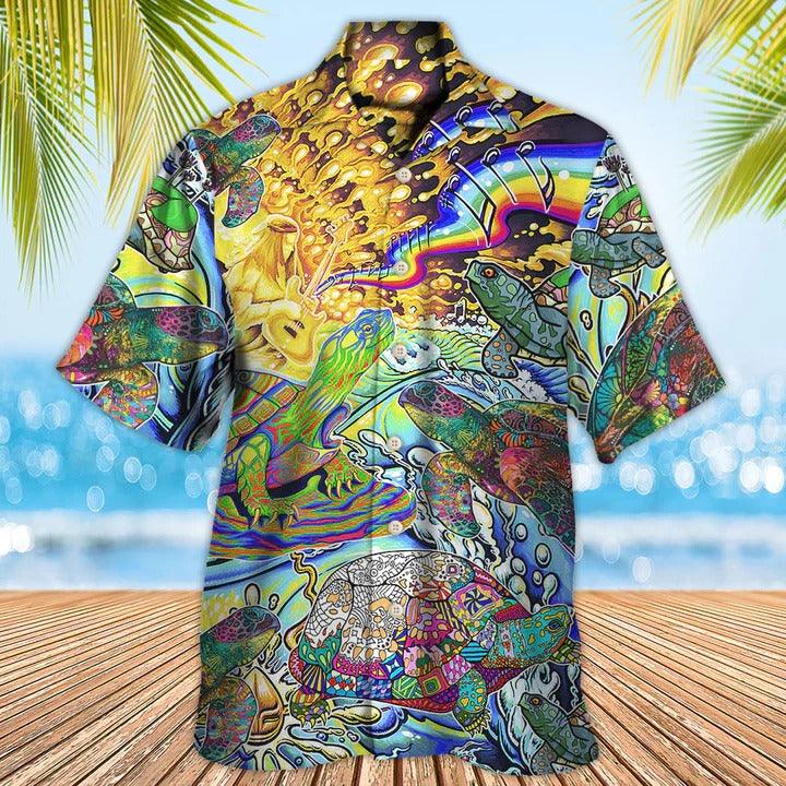 Hippie Aloha Hawaiian Shirt - Hippie Turtle Colorful Art Peace Hawaiian Shirt For Summer - Perfect Gift For Friend, Family