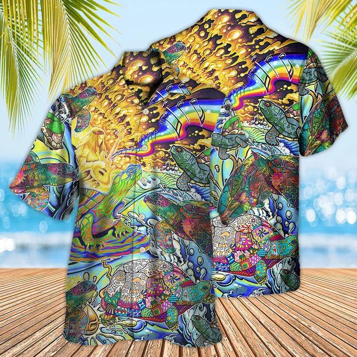 Hippie Aloha Hawaiian Shirt - Hippie Turtle Colorful Art Peace Hawaiian Shirt For Summer - Perfect Gift For Friend, Family - Image 2