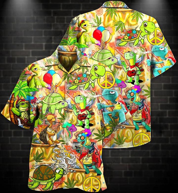 Hippie Aloha Hawaiian Shirt - Hippie Turtle Funny Peace Life Color Hawaiian Shirt For Summer - Perfect Gift For Friend, Family