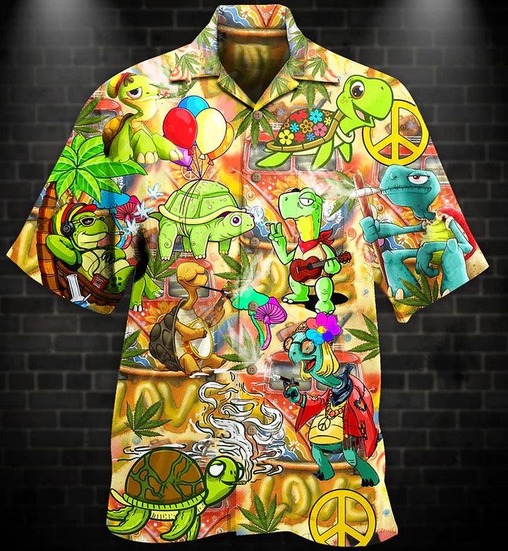 Hippie Aloha Hawaiian Shirt - Hippie Turtle Funny Peace Life Color Hawaiian Shirt For Summer - Perfect Gift For Friend, Family - Image 3