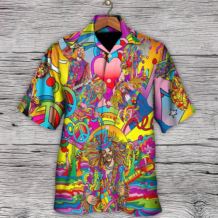 Hippie Aloha Hawaiian Shirt - Music Guitar Psychedelic Hippie Musician Hawaiian Shirt For Summer - Perfect Gift For Friend, Family