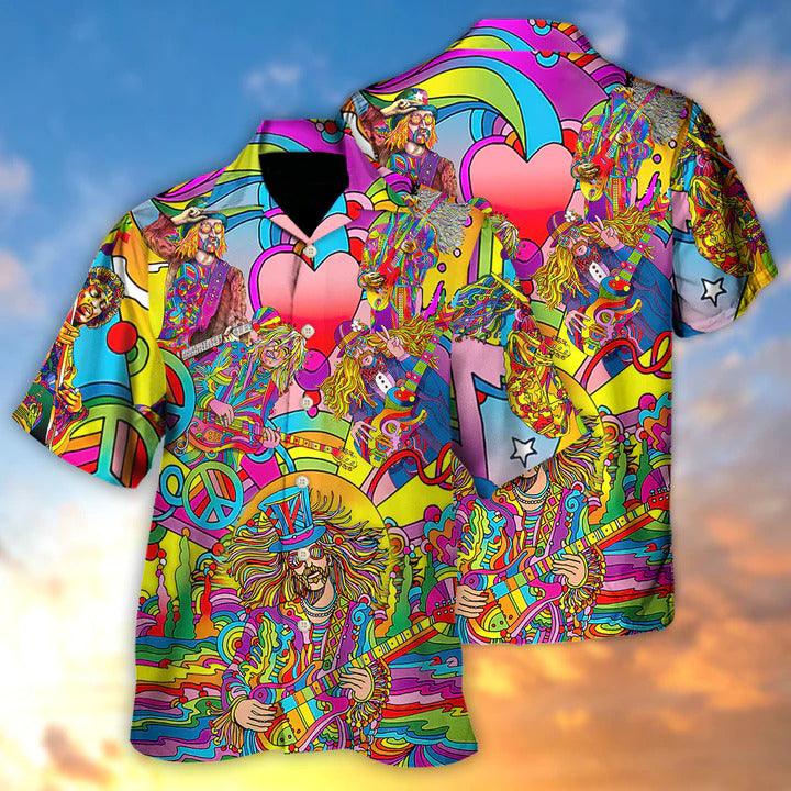 Hippie Aloha Hawaiian Shirt - Music Guitar Psychedelic Hippie Musician Hawaiian Shirt For Summer - Perfect Gift For Friend, Family - Image 2