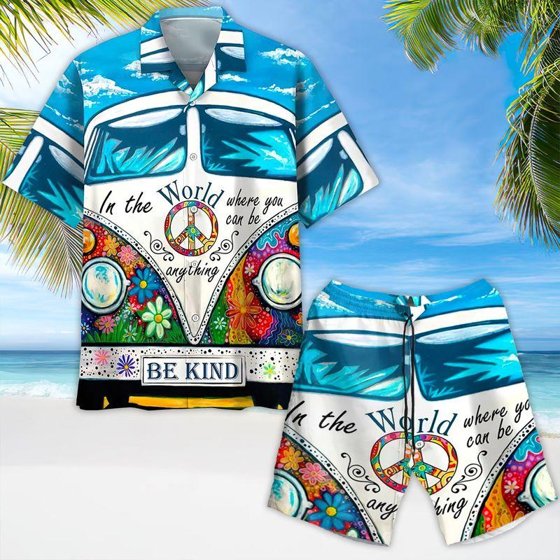Hippie Aloha Hawaiian Shirts For Summer, Hippie Bus In The World Where You Can Be Anything Hawaiian Set For Men Women, Gift For Friend, Hippie Lovers