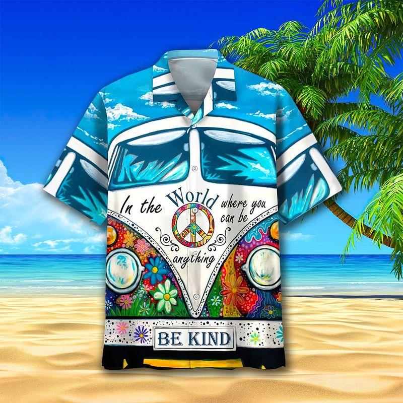 Hippie Aloha Hawaiian Shirts For Summer, Hippie Bus In The World Where You Can Be Anything Hawaiian Set For Men Women, Gift For Friend, Hippie Lovers - Image 2