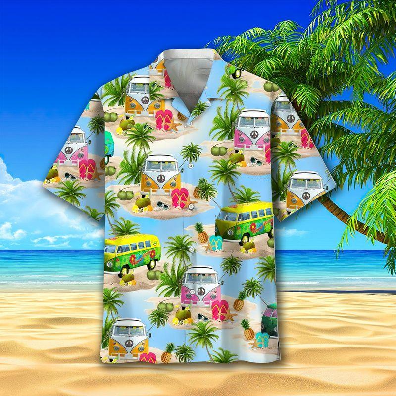 Hippie Aloha Hawaiian Shirts For Summer, Hippie Peace Bus Hippie Style Hawaiian Set For Men Women, Best Gift For Friend, Hippie Lovers, Vacation - Image 2