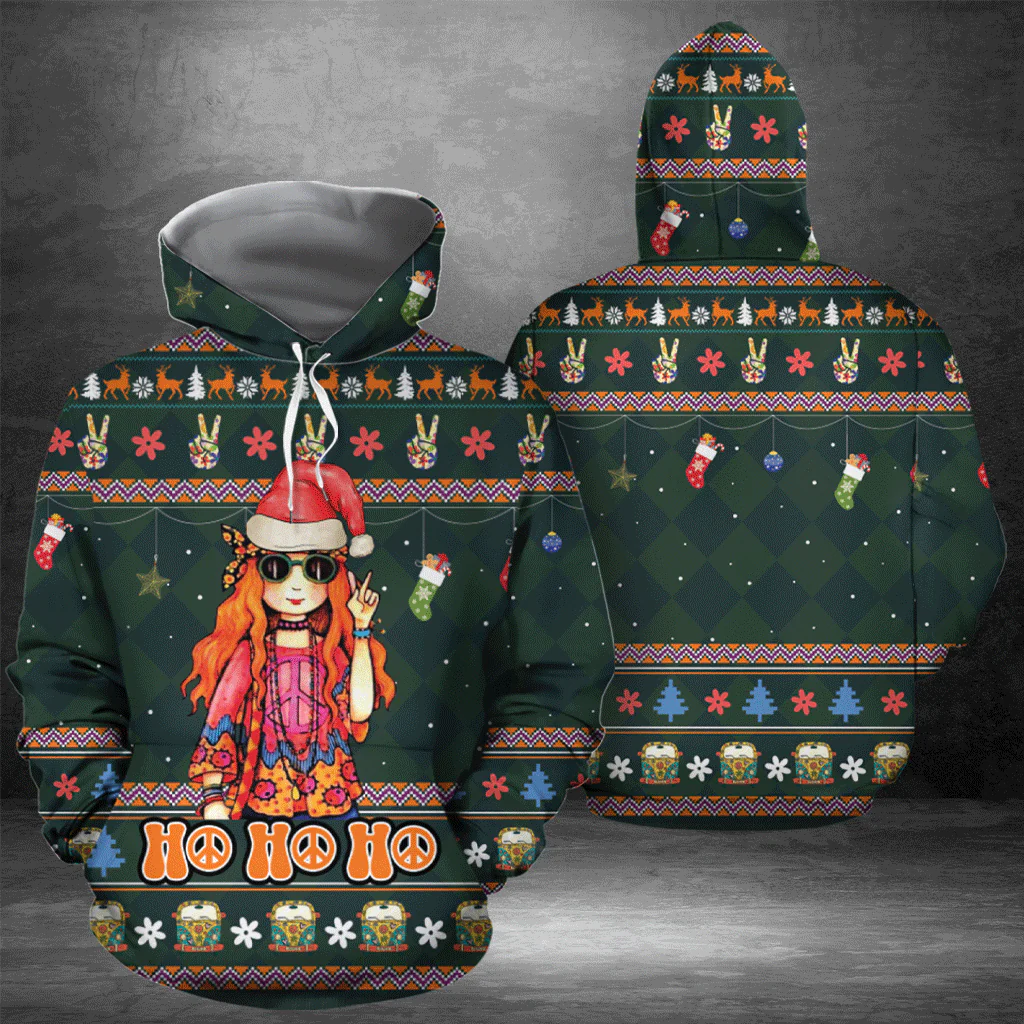 Hippie Girl Christmas Pullover Premium Hoodie Hohoho, Perfect Outfit For Men And Women On Christmas New Year Autumn Winter - Image 2