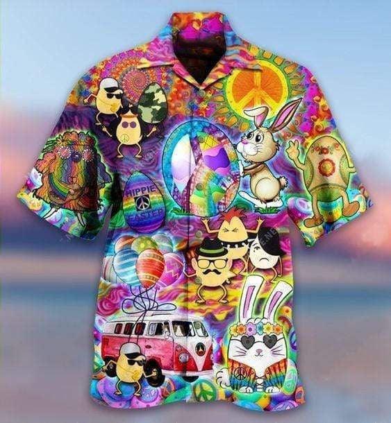 Hippie Hawaiian Shirt - Happy Hippie Easter Hawaiian Shirts Aloha Hawaii Shirt - Perfect Gift For Friend, Family