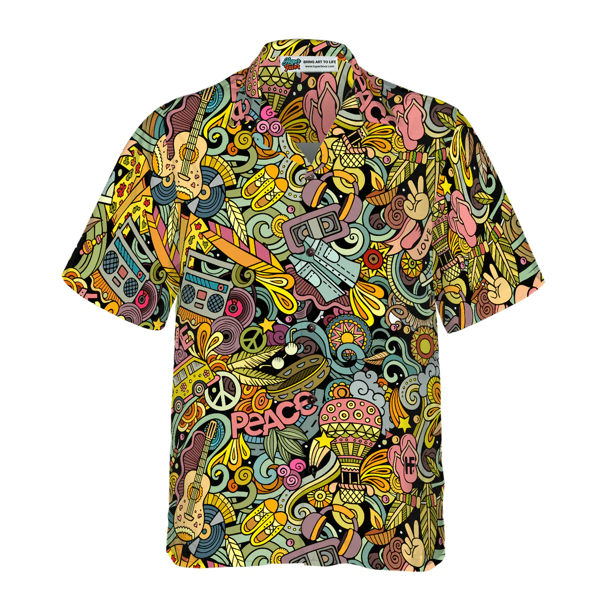Hippie Hawaiian Shirt - Hippie Style Doodles Illustration Hawaiian Shirt - Perfect Gift For Husband, Boyfriend, Friend, Family - Image 3