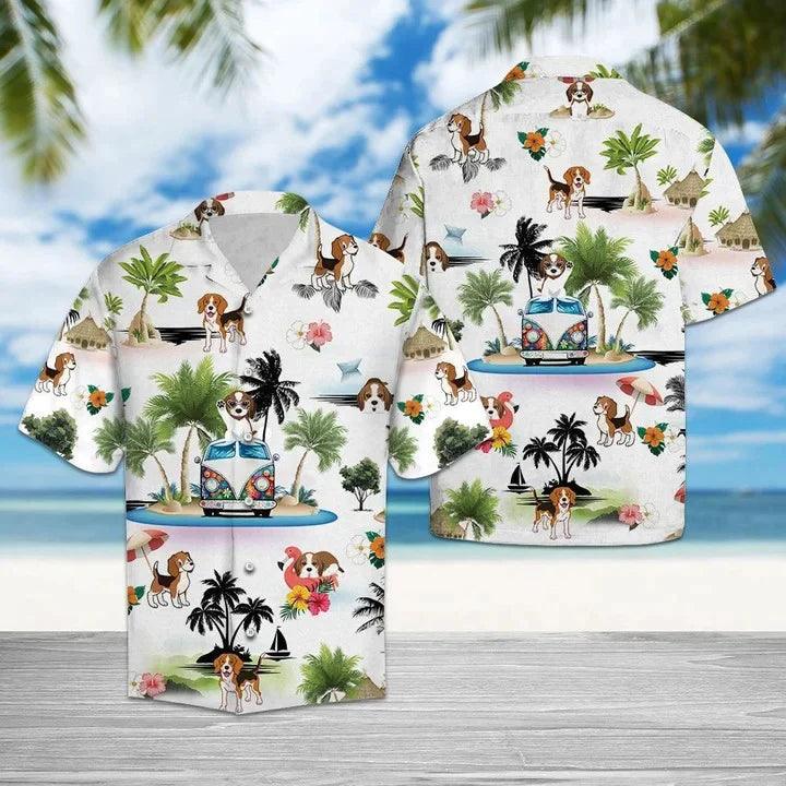 Hippie Hawaiian Shirt - Hippie Van Beagle Summer Vacation On Island Hawaiian Shirt - Perfect Gift For Friend, Family
