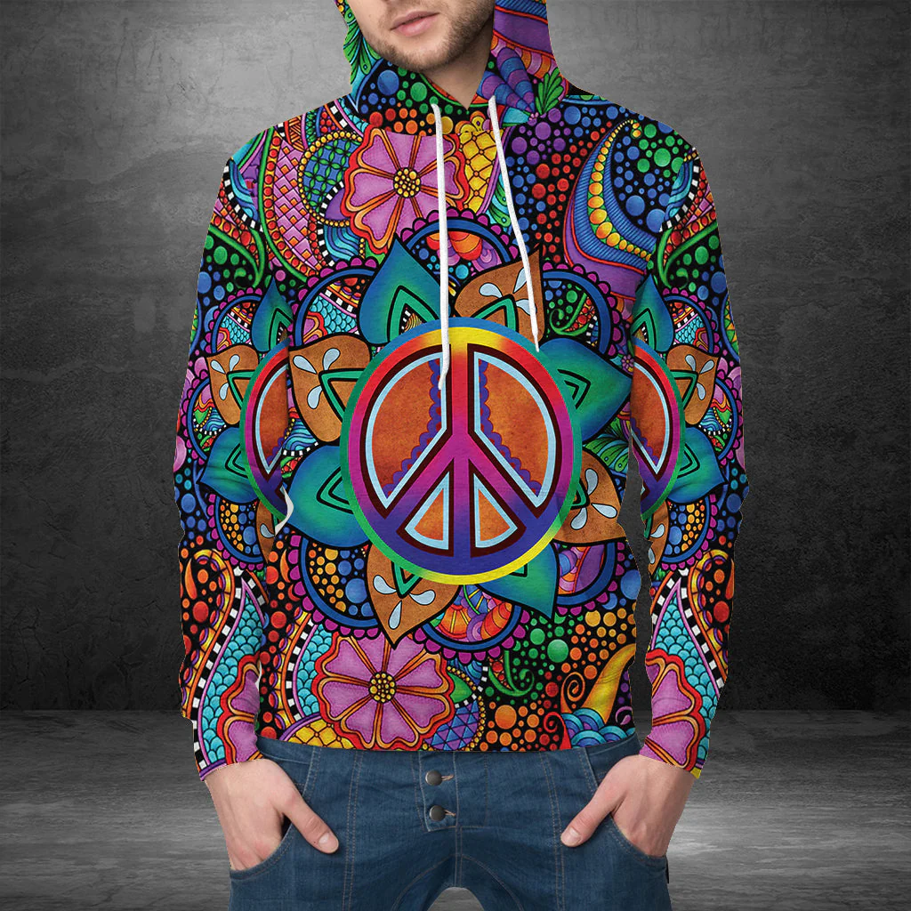 Hippie Peace Sign Mandala Pullover Premium Hoodie, Perfect Outfit For Men And Women On Christmas New Year Autumn Winter