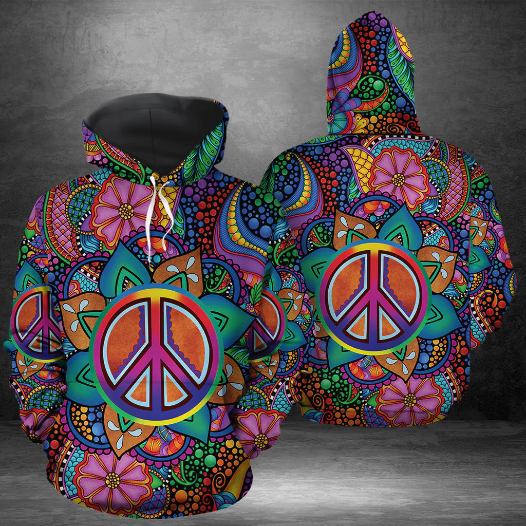 Hippie Peace Sign Mandala Pullover Premium Hoodie, Perfect Outfit For Men And Women On Christmas New Year Autumn Winter - Image 2