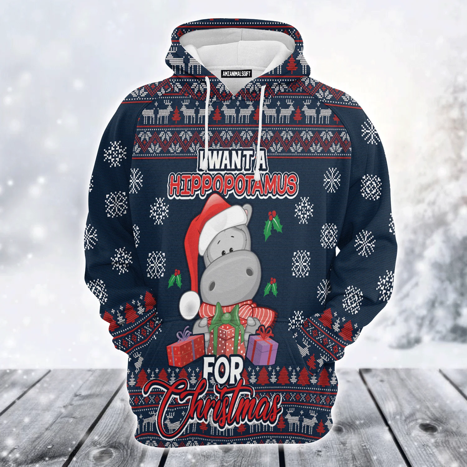 Hippopotamus Premium Christmas Hoodie, I Want A Hippopotamus For Christmas Unisex Hoodie For Men & Women - Perfect Gift For Christmas, Family, Hippopotamus Lover - Image 2