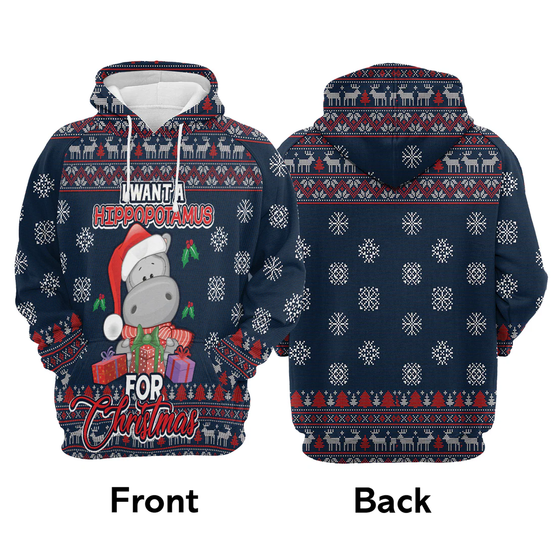 Hippopotamus Premium Christmas Hoodie, I Want A Hippopotamus For Christmas Unisex Hoodie For Men & Women - Perfect Gift For Christmas, Family, Hippopotamus Lover - Image 3