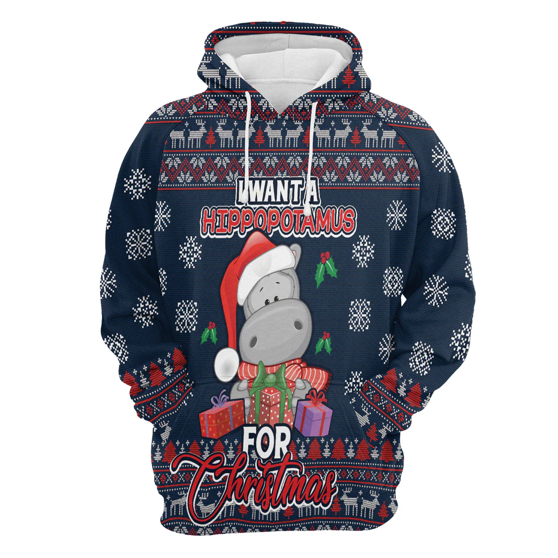 Hippopotamus Premium Christmas Hoodie, I Want A Hippopotamus For Christmas Unisex Hoodie For Men & Women - Perfect Gift For Christmas, Family, Hippopotamus Lover - Image 4