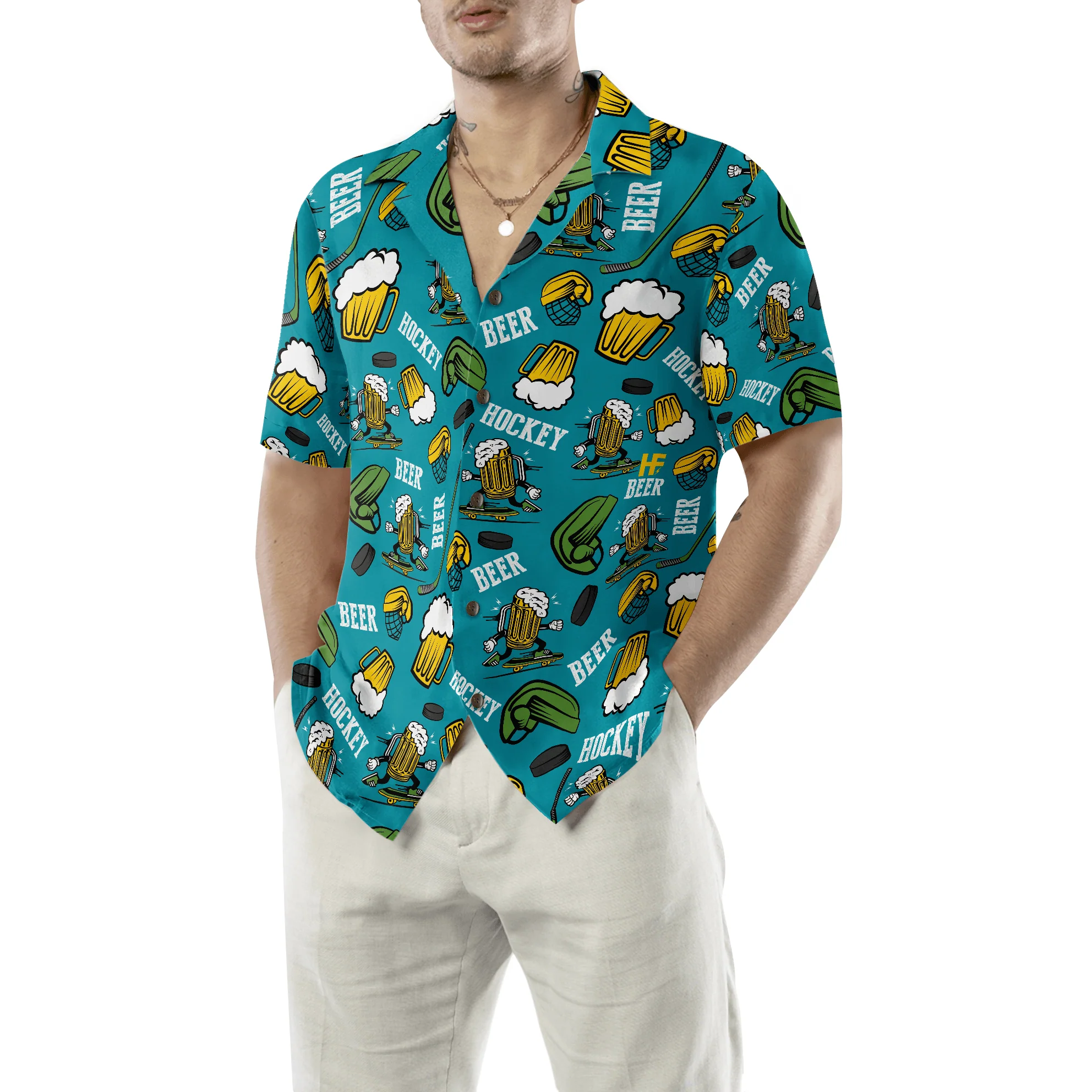 Hockey And Beer Aloha Hawaiian Shirt For Summer, Colorful Hawaiian Shirt Outfit For Men Women, Gift For Friend, Team, Family, Hockey Beer Lovers - Image 5