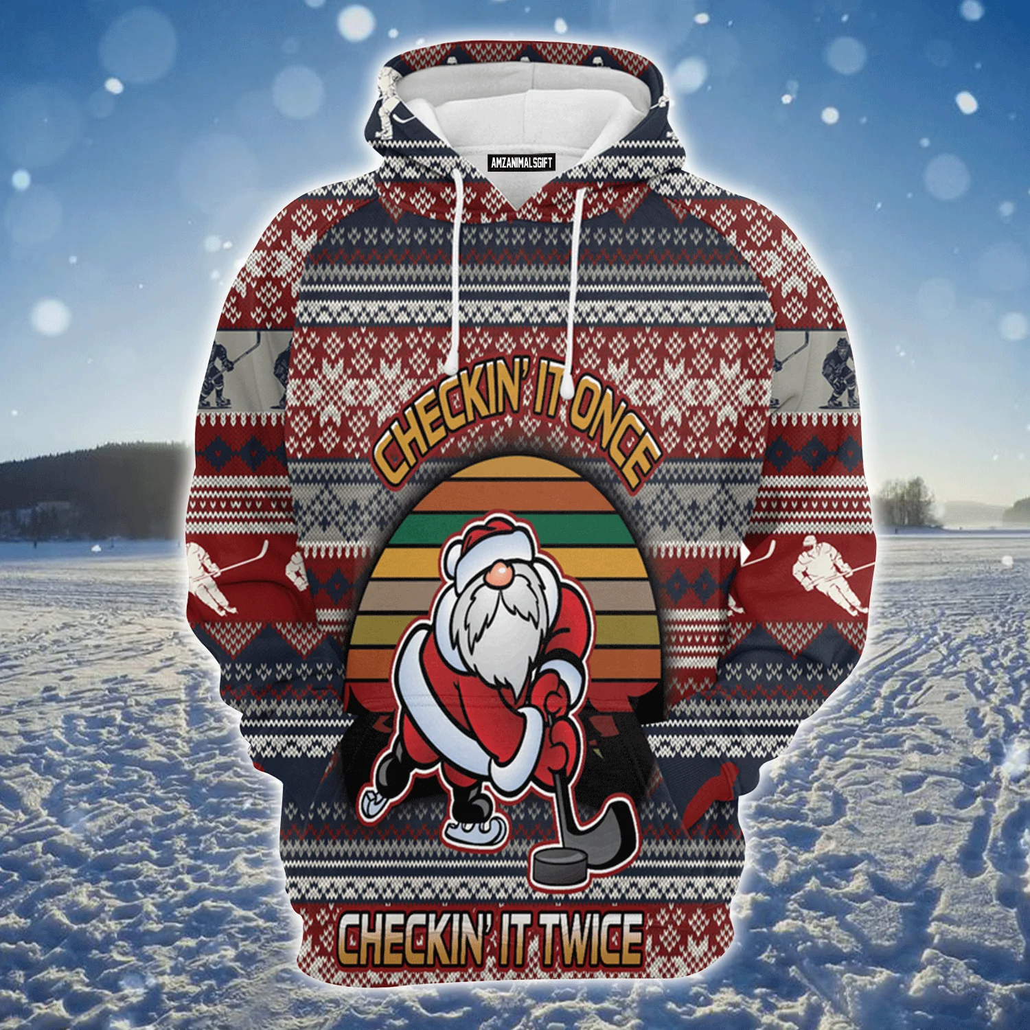 Hockey Premium Christmas Hoodie, Hockey Checking It Once Christmas Unisex Hoodie For Men & Women - Perfect Gift For Christmas, Hockey Lovers
