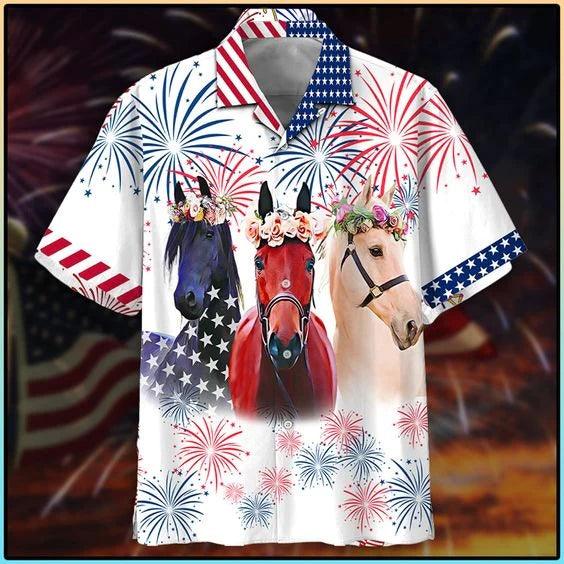 Horse Aloha Hawaiian Shirts For Summer, Happy Independence Day USA Freedom Aloha Hawaiian Shirt For Men Women, Fourth Of July Gift For Horse Lovers
