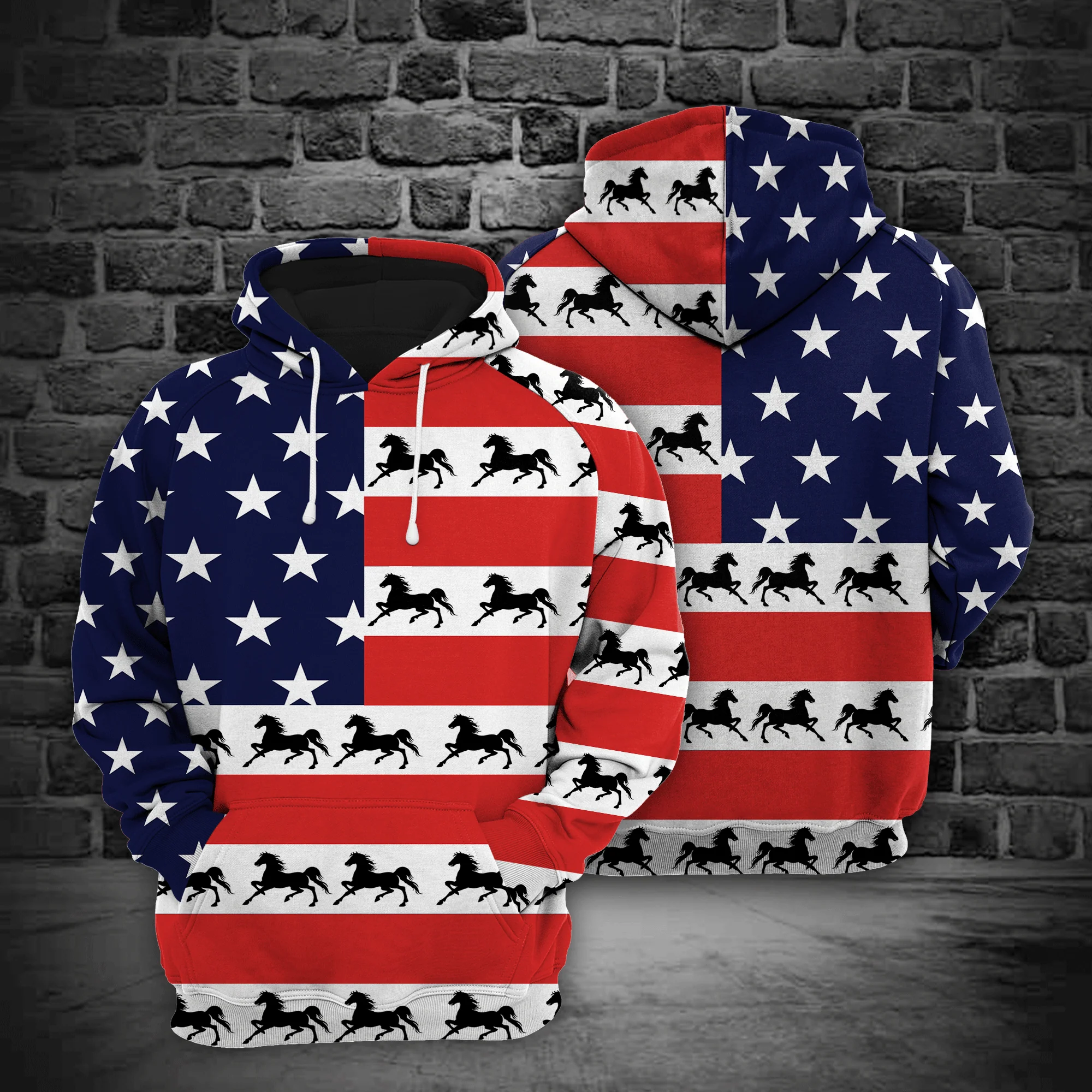 Horse American Flag Pullover Premium Hoodie, Perfect Outfit For Men And Women On Christmas New Year Autumn Winter - Image 3