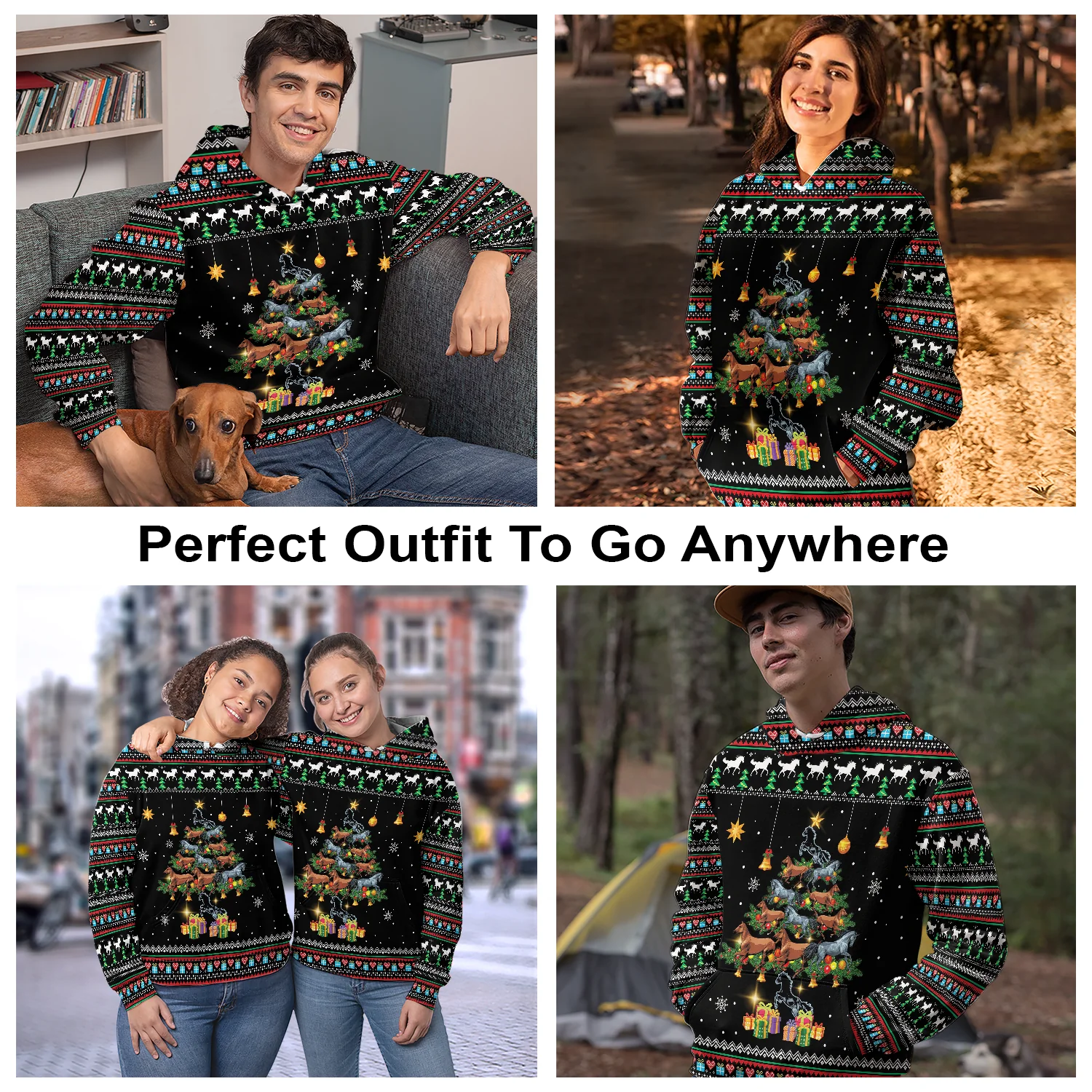 Horse Christmas Tree Pullover Premium Hoodie, Perfect Outfit For Men And Women On Christmas New Year Autumn Winter - Image 3