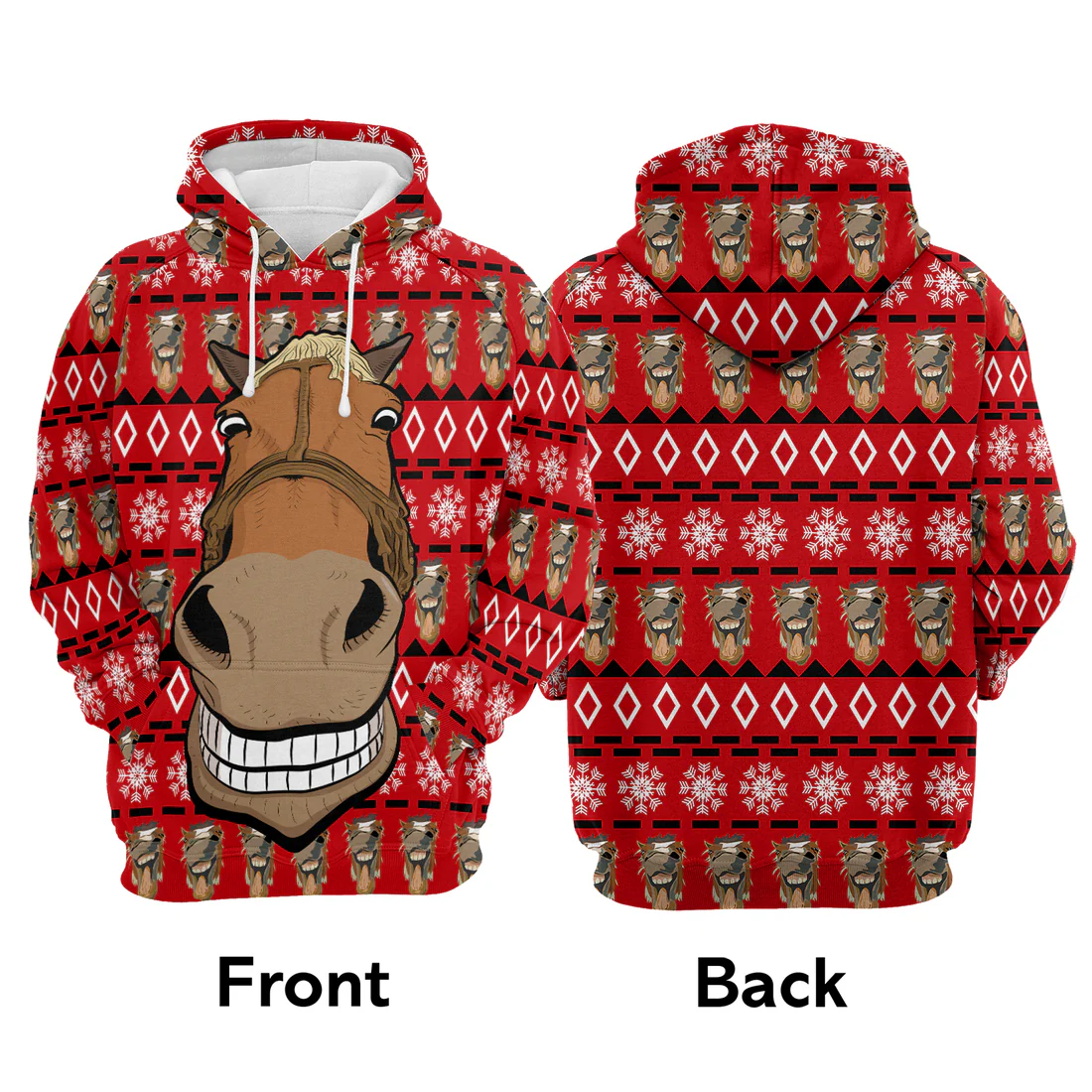 Horse Face Premium Christmas Hoodie, Funny Horse Christmas Tree Unisex Red Hoodie For Men & Women - Perfect Gift For Christmas, Family - Image 3