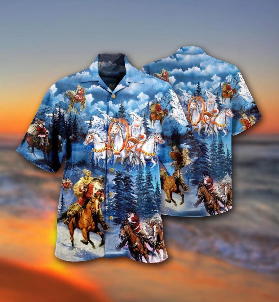 Horse Hawaiian Shirt For Summer - Horse And Santa Love Christmas Hawaiian Shirt - Perfect Gift For Men, Horse Lovers, Christmas Gifts