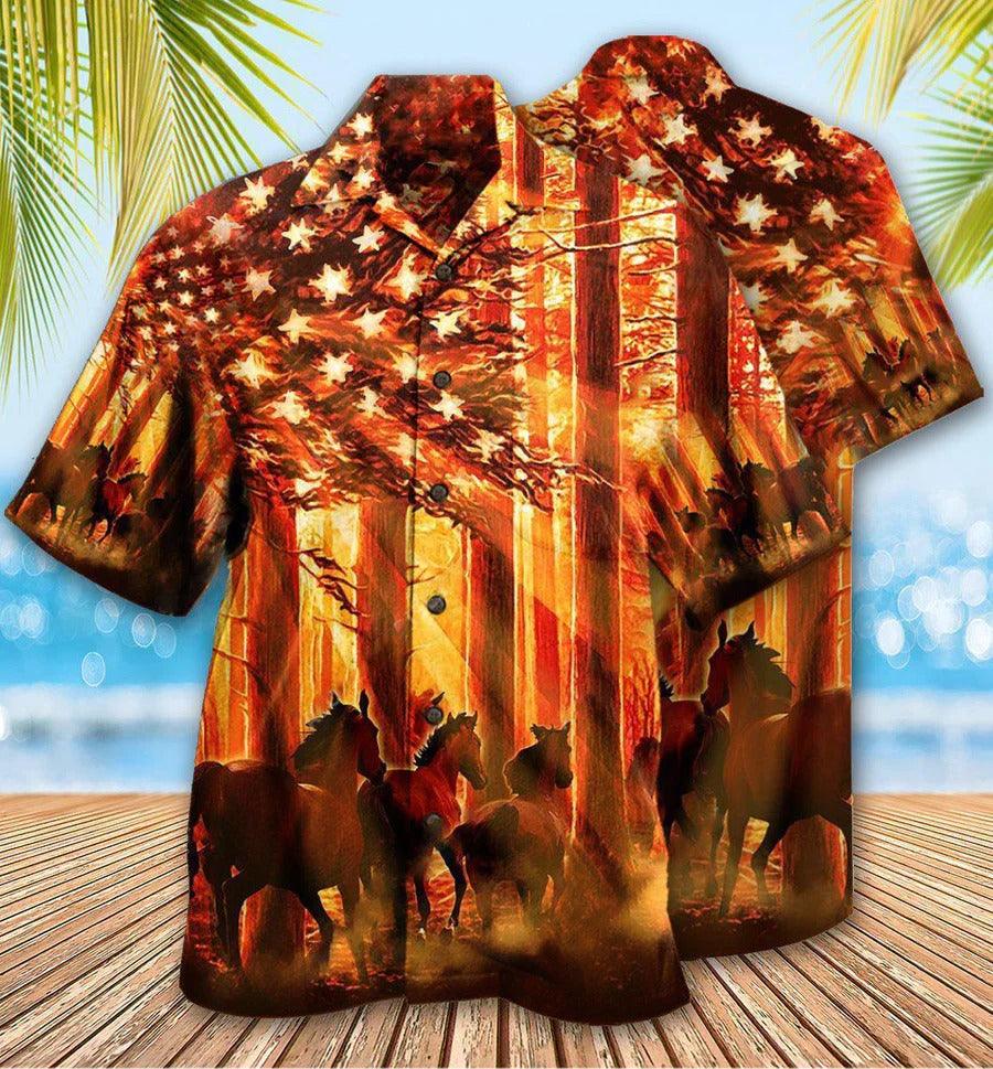 Horse Hawaiian Shirt For Summer - Horse Born To Rides Hawaiian Shirt - American Flag Aloha Shirt - Perfect Gift For Men, Horse Lovers