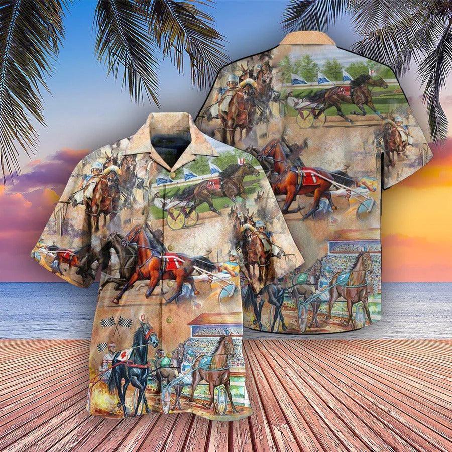 Horse Hawaiian Shirt For Summer - Horse Harness Racing On With Passion Hawaiian Shirt - Perfect Gift For Men, Horse Racing Lovers