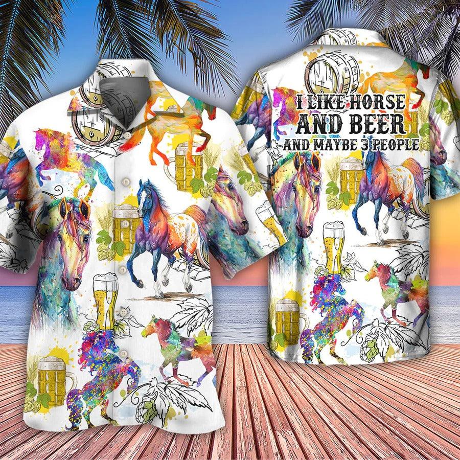 Horse Hawaiian Shirt For Summer - Horse I Like Horse And Beer Hawaiian Shirt - Perfect Gift For Men, Horse Lovers, Beer Lovers